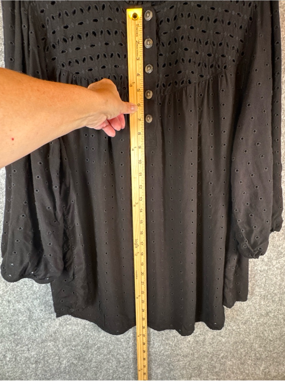 Torrid 3 (3X) Black Eyelet Babydoll Blouse 3/4 Sleeve Cotton/Rayon - Picture 10 of 12